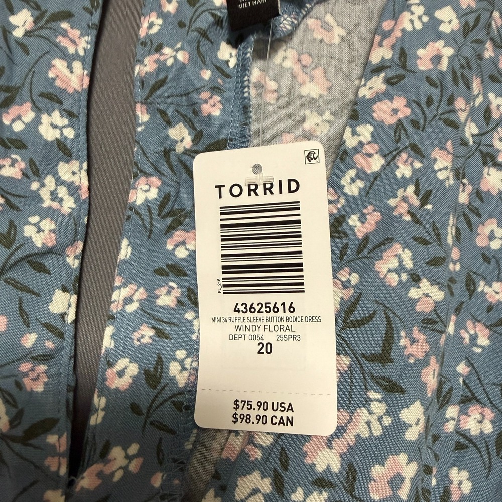 Torrid Cottagecore Mini Dress Size 20 Windy Floral Ruffle Sleeve Button Bodice - Picture 3 of 14